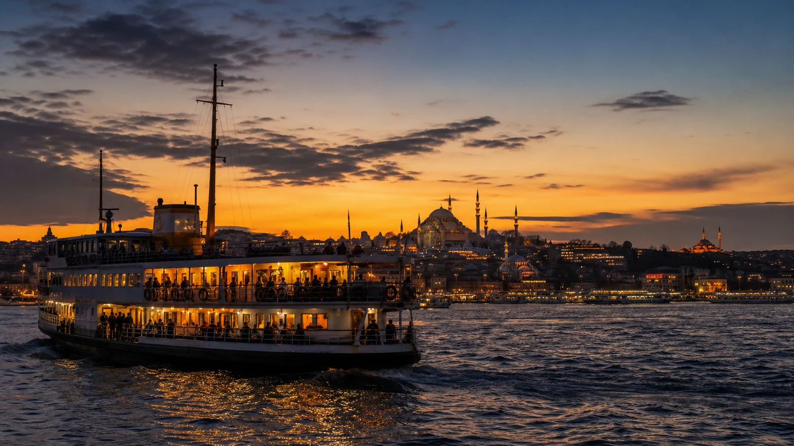Estambul y el Bósforo durante el atardecer